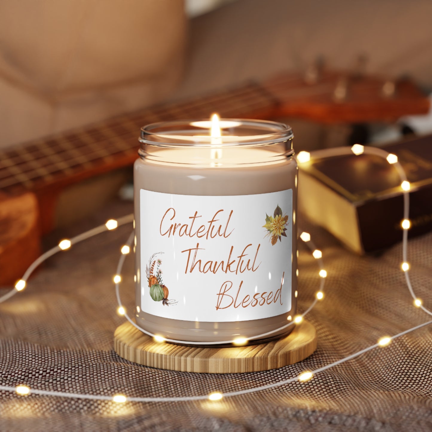 Christian 9oz Soy Wax Candle Autumn Harvest Scent, Grateful Thankful Blessed Fall Candle