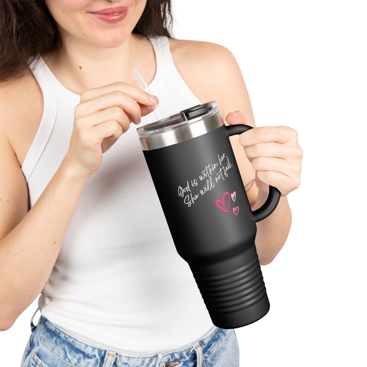 God is Within Her Christian Bible Verse Insulated 40 oz Tumbler with Handle, Lid and Straw