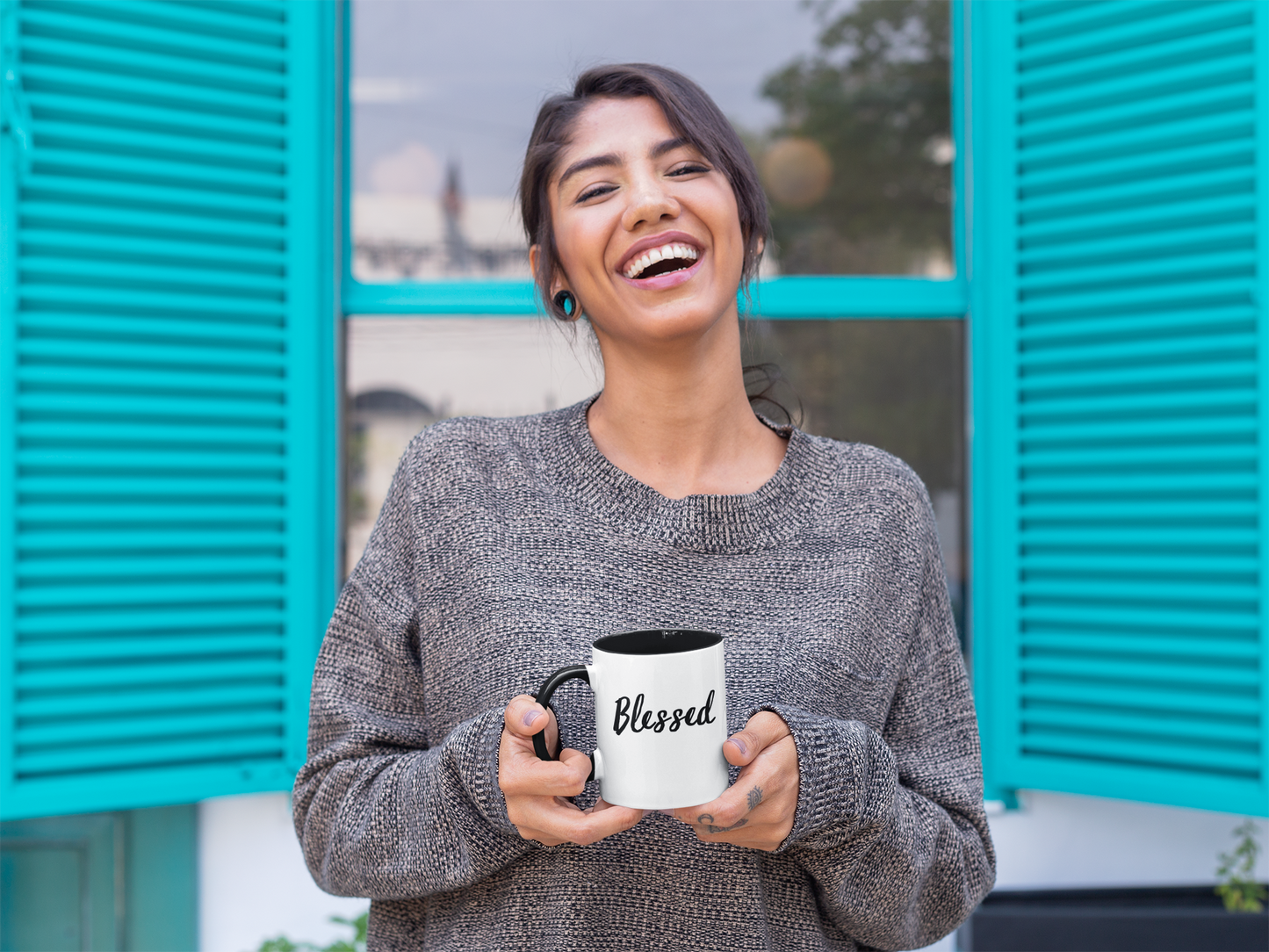 Blessed Ceramic 11oz Mug Two Toned Black and White Christian Gift