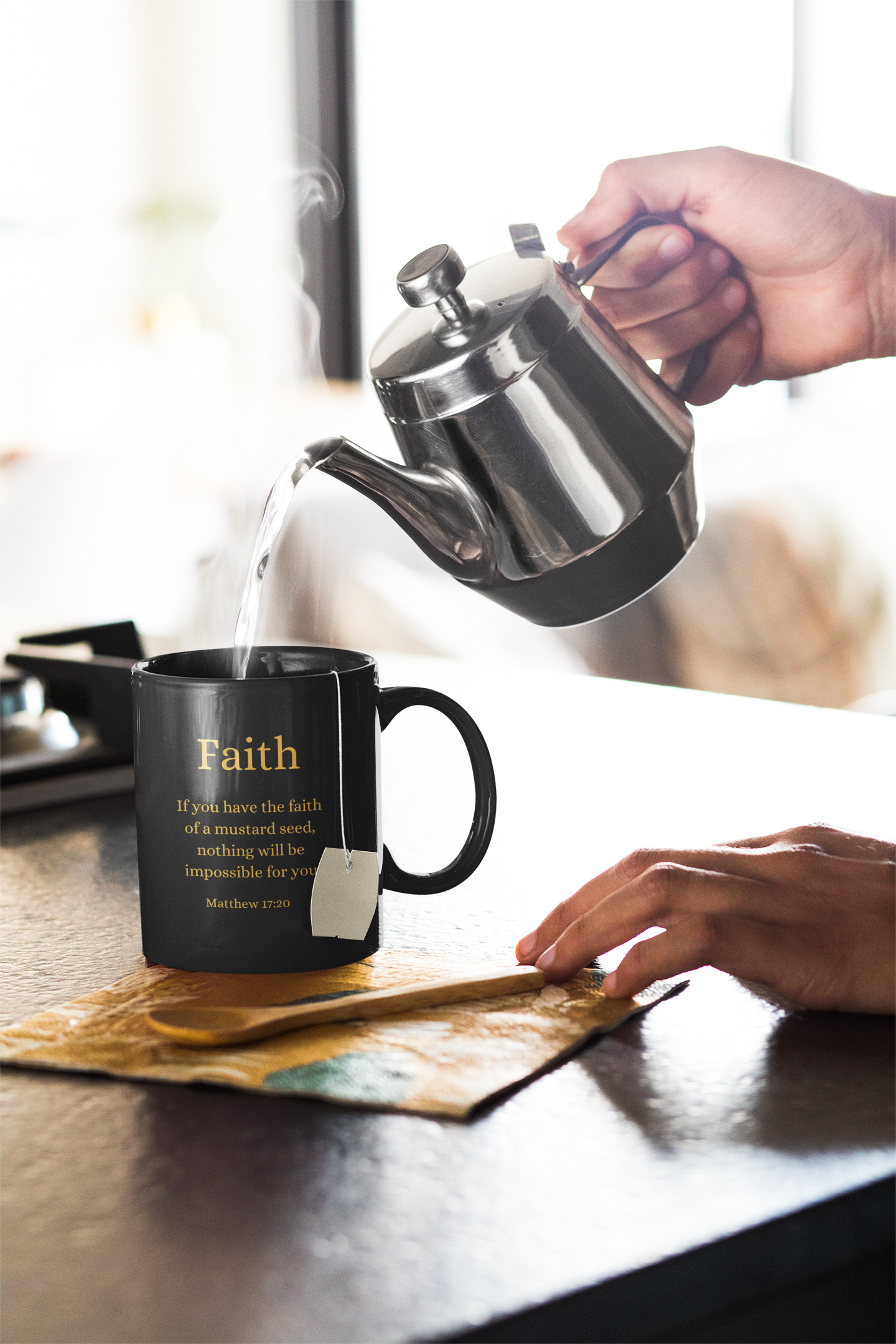 If You Have the Faith of a Mustard Seed Matthew 17:20 Gold on Black 11oz Ceramic Mug