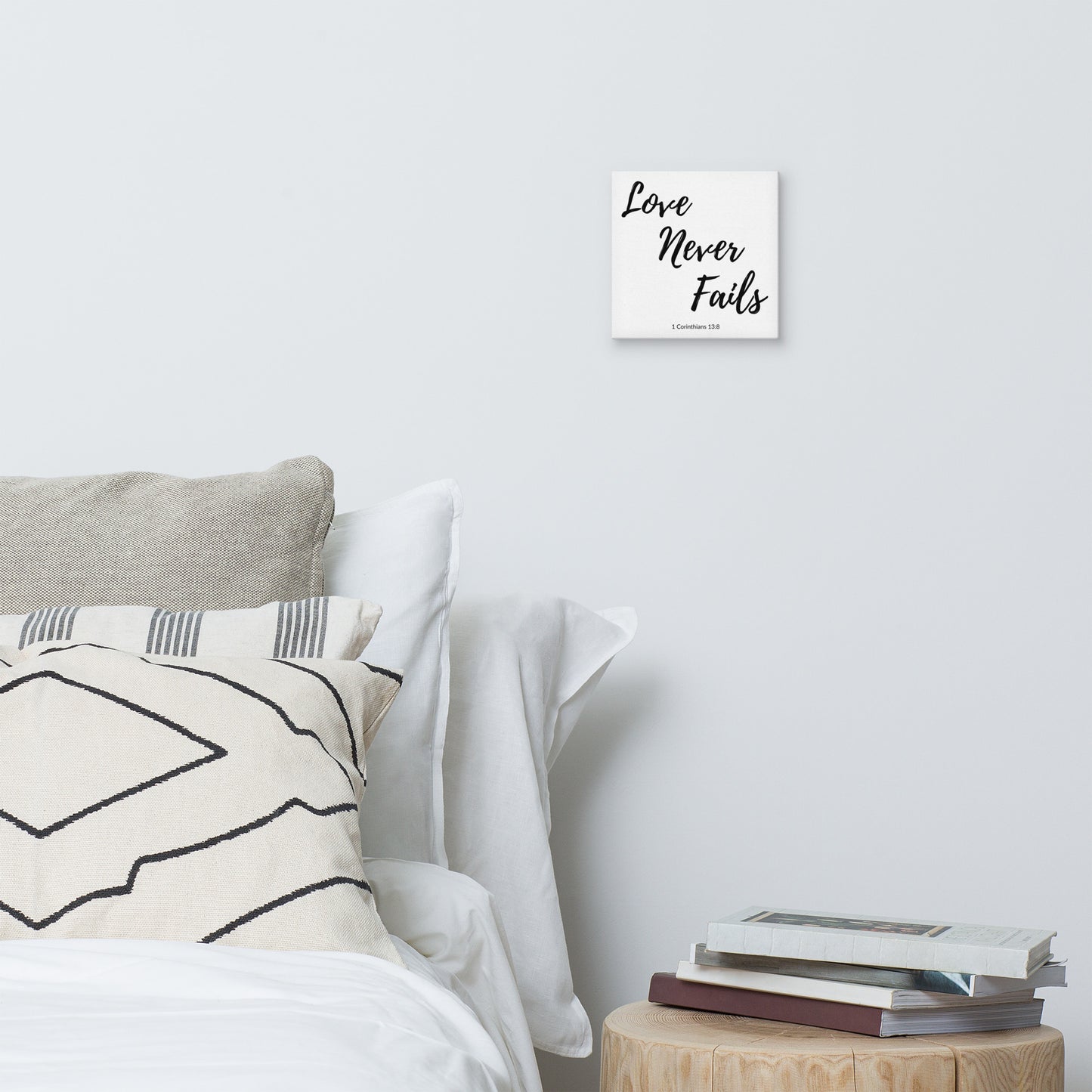 Love Never Fails 8 X 8 Christian Bible Verse Wall Canvas