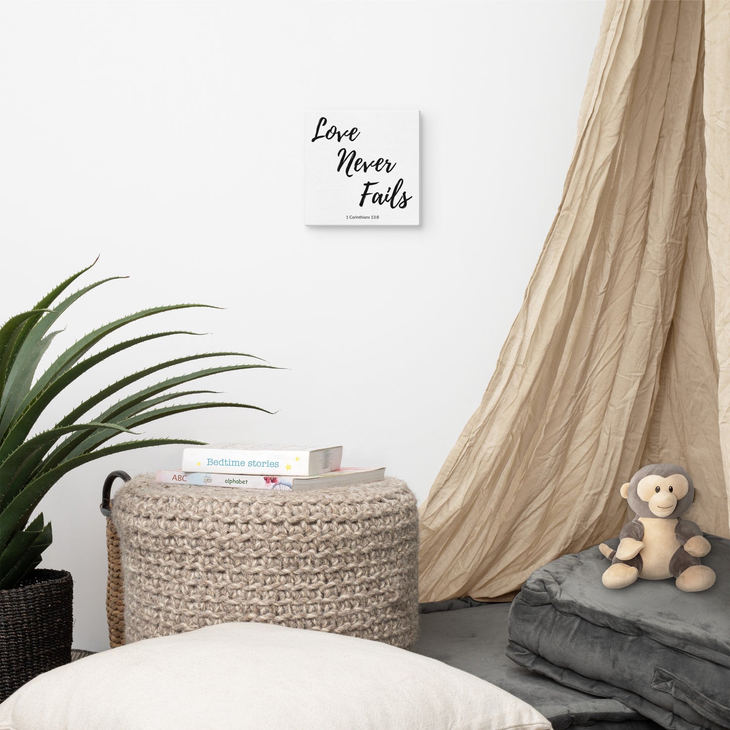 Love Never Fails 8 X 8 Christian Bible Verse Wall Canvas