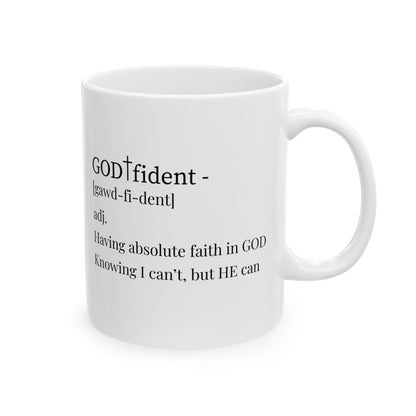Not Confident, Godfident Christian Coffee Mug | Inspirational Godfidence Cup with Definition | Faith-Based Gift for Women & Men | Motivational Morning Reminder