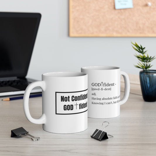 Not Confident, Godfident Christian Coffee Mug | Inspirational Godfidence Cup with Definition | Faith-Based Gift for Women & Men | Motivational Morning Reminder