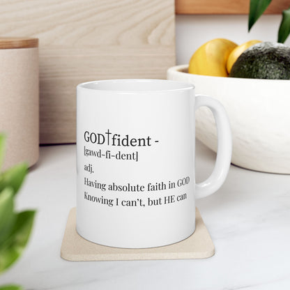 Not Confident, Godfident Christian Coffee Mug | Inspirational Godfidence Cup with Definition | Faith-Based Gift for Women & Men | Motivational Morning Reminder