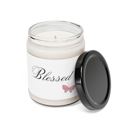 Blessed With Pink Butterfly 9oz Scented Soy Wax Jar Candle with Black Lid