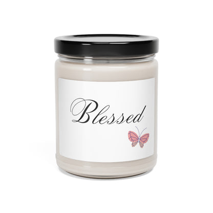 Blessed With Pink Butterfly 9oz Scented Soy Wax Jar Candle with Black Lid