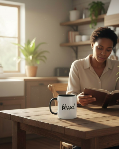 Blessed Ceramic 11oz Mug Two Toned Black and White Christian Gift