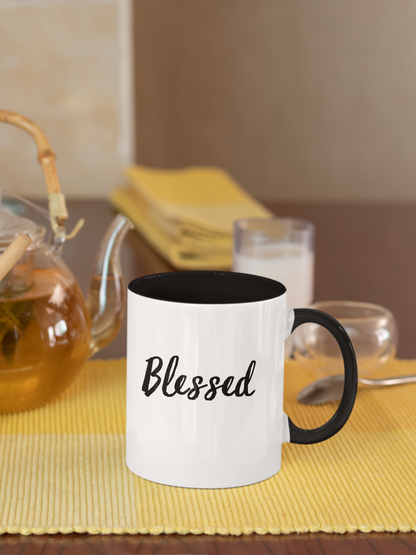 Blessed Ceramic 11oz Mug Two Toned Black and White Christian Gift