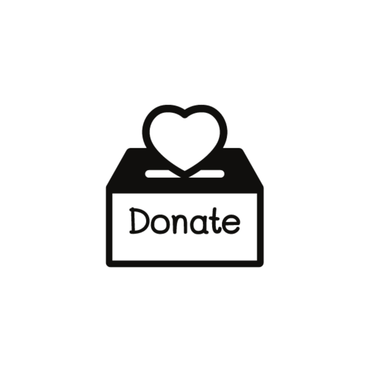 Black icon of a donation box with a heart on a white background