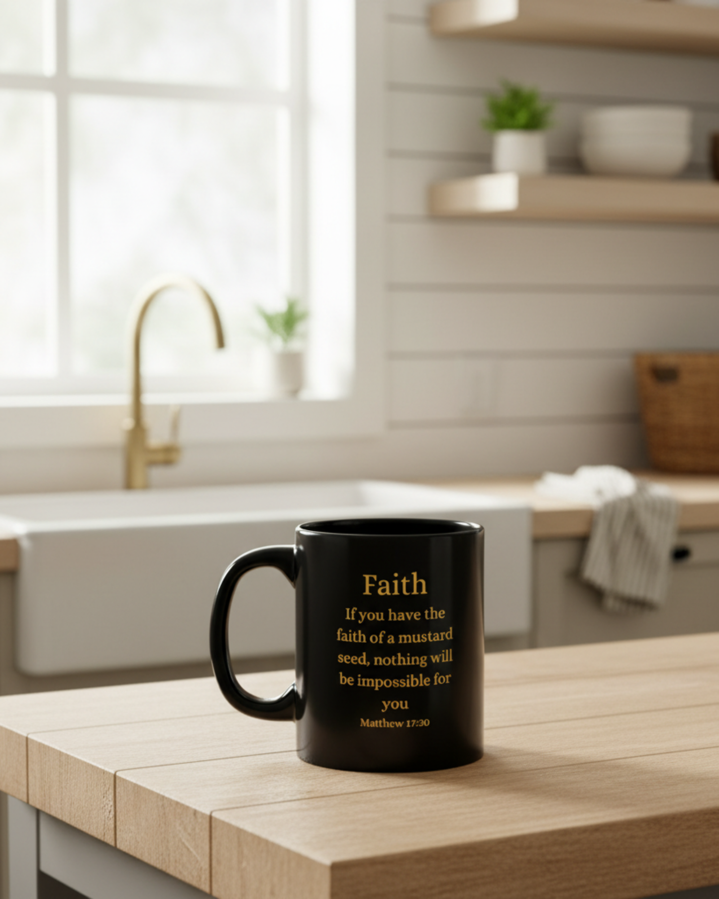 If You Have the Faith of a Mustard Seed Matthew 17:20 Gold on Black 11oz Ceramic Mug