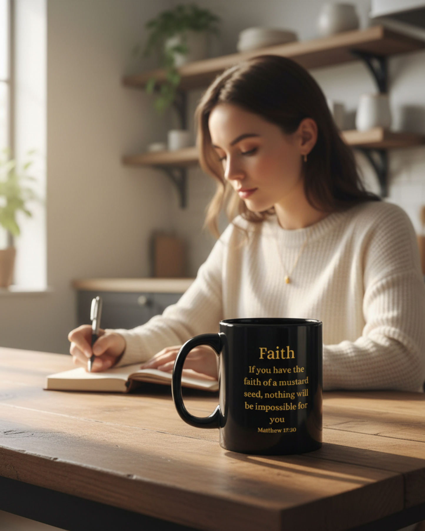 If You Have the Faith of a Mustard Seed Matthew 17:20 Gold on Black 11oz Ceramic Mug