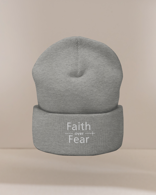 Faith Over Fear Embroidered Beanie Unisex Christian Winter Hat