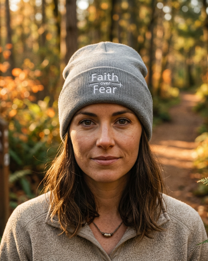 Faith Over Fear Embroidered Beanie Unisex Christian Winter Hat