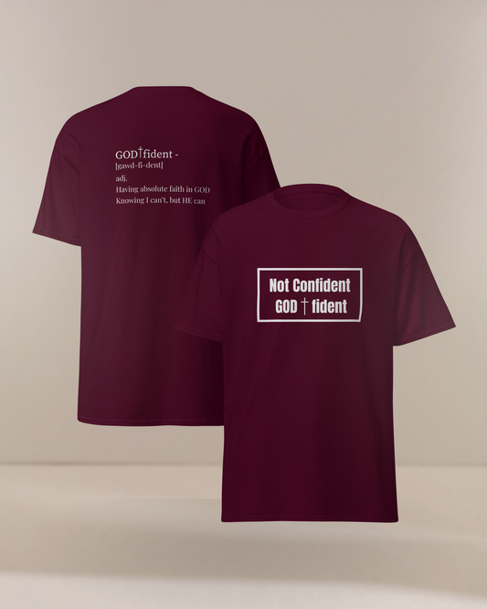 Not Confident, God-fident Christian T-Shirt | Faith Graphic Tee | Inspirational Bible Verse Shirt | Encouraging Christian Apparel