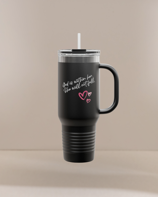 God is Within Her Insulated  40 oz Tumbler with Handle, Lid and Straw