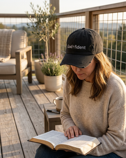 God-fident Distressed Dad Hat | Christian Embroidered Baseball Cap| Faith-Inspired Christian Apparel