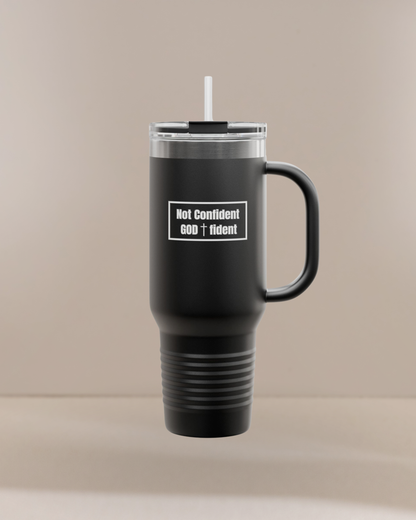 Not Confident, GOD-fident 40oz Insulated Tumbler with Lid & Straw | Christian Travel Mug for Women & Men | Faith-Based Motivation & Bible Verse Gift