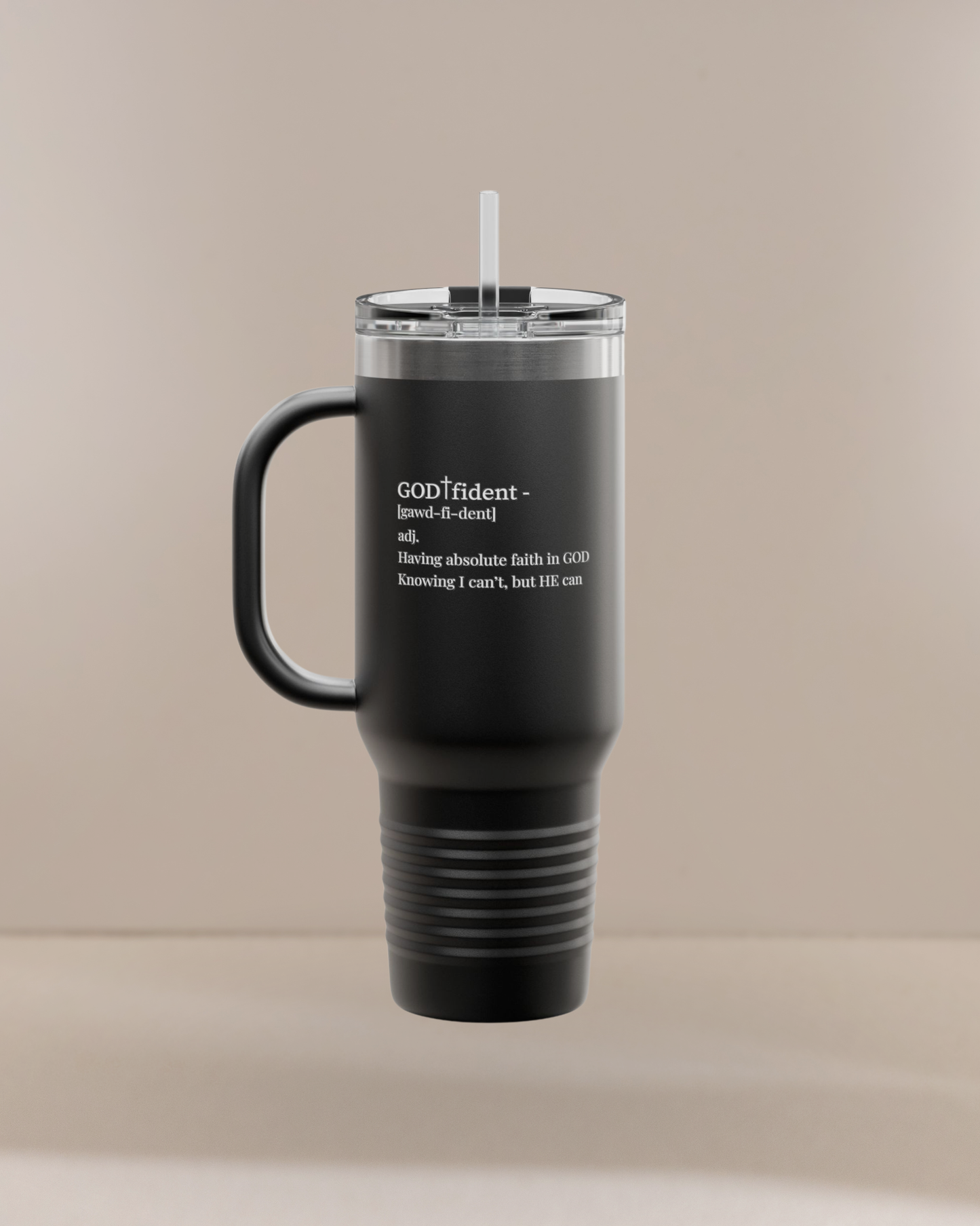 Not Confident, GOD-fident 40oz Insulated Tumbler with Lid & Straw | Christian Travel Mug for Women & Men | Faith-Based Motivation & Bible Verse Gift