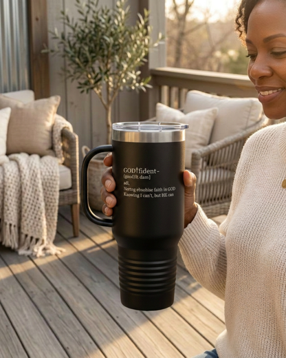 Not Confident, GOD-fident 40oz Insulated Tumbler with Lid & Straw | Christian Travel Mug for Women & Men | Faith-Based Motivation & Bible Verse Gift