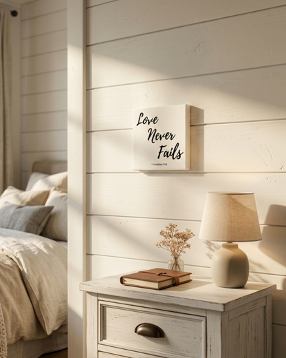Love Never Fails 8 X 8 Christian Bible Verse Wall Canvas
