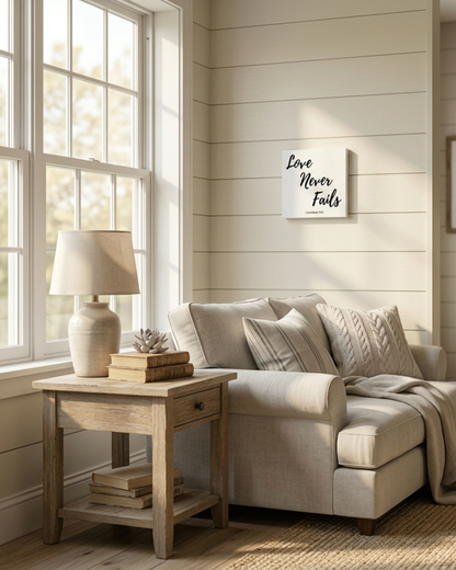 Love Never Fails 8 X 8 Christian Bible Verse Wall Canvas