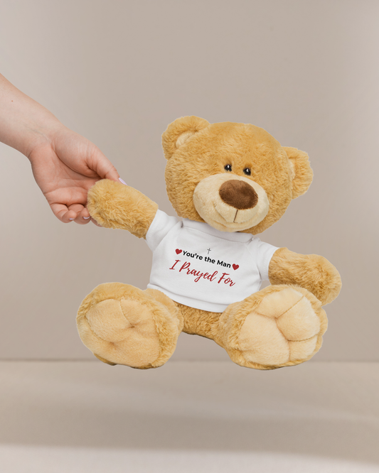 You're the Man I Prayed For Teddy bear with a t-shirt Christian Gift