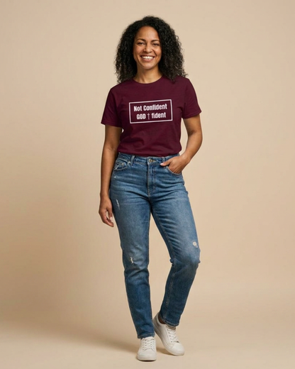 Not Confident, God-fident Christian T-Shirt | Faith Graphic Tee | Inspirational Bible Verse Shirt | Encouraging Christian Apparel