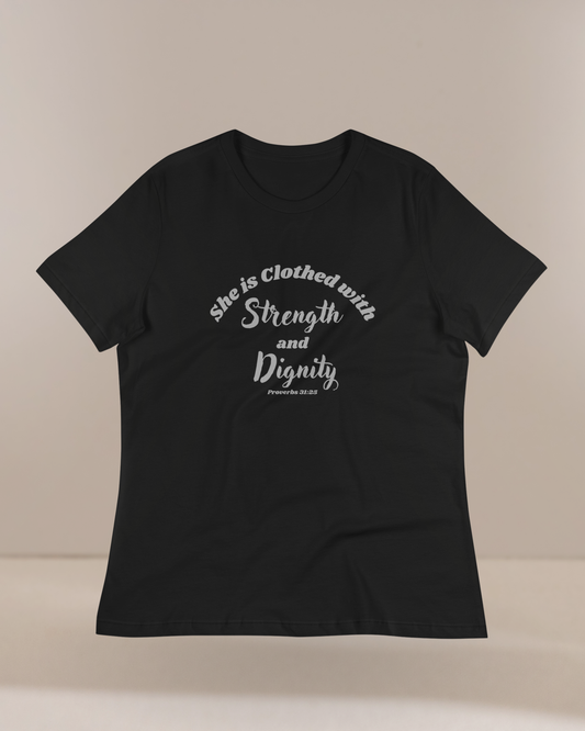 Women's She Is Clothed With Strength & Dignity Proverbs 31 Christian Tee