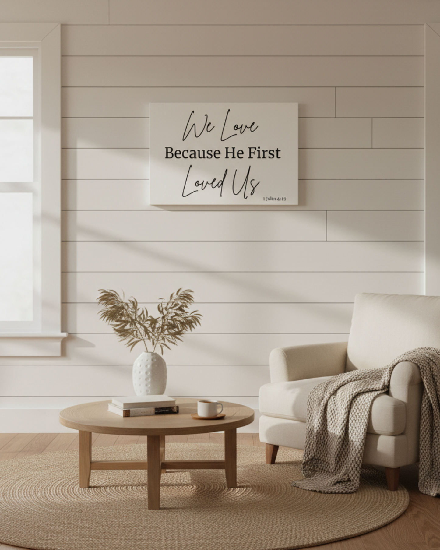 We Love Because He Loved US First 8 X 12 Christian Bible Verse Wall Canvas