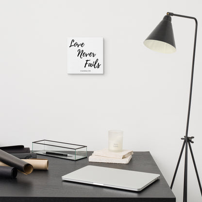 Love Never Fails 8 X 8 Christian Bible Verse Wall Canvas