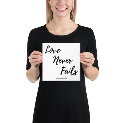 Love Never Fails 8 X 8 Christian Bible Verse Wall Canvas