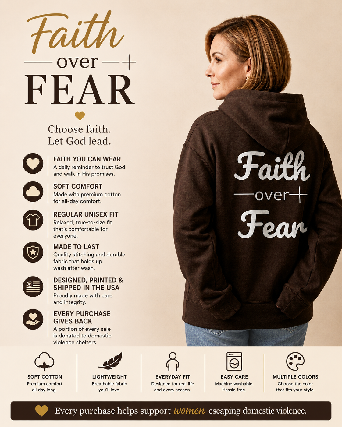 Faith Over Fear Christian Bible Verse Unisex Hoodie