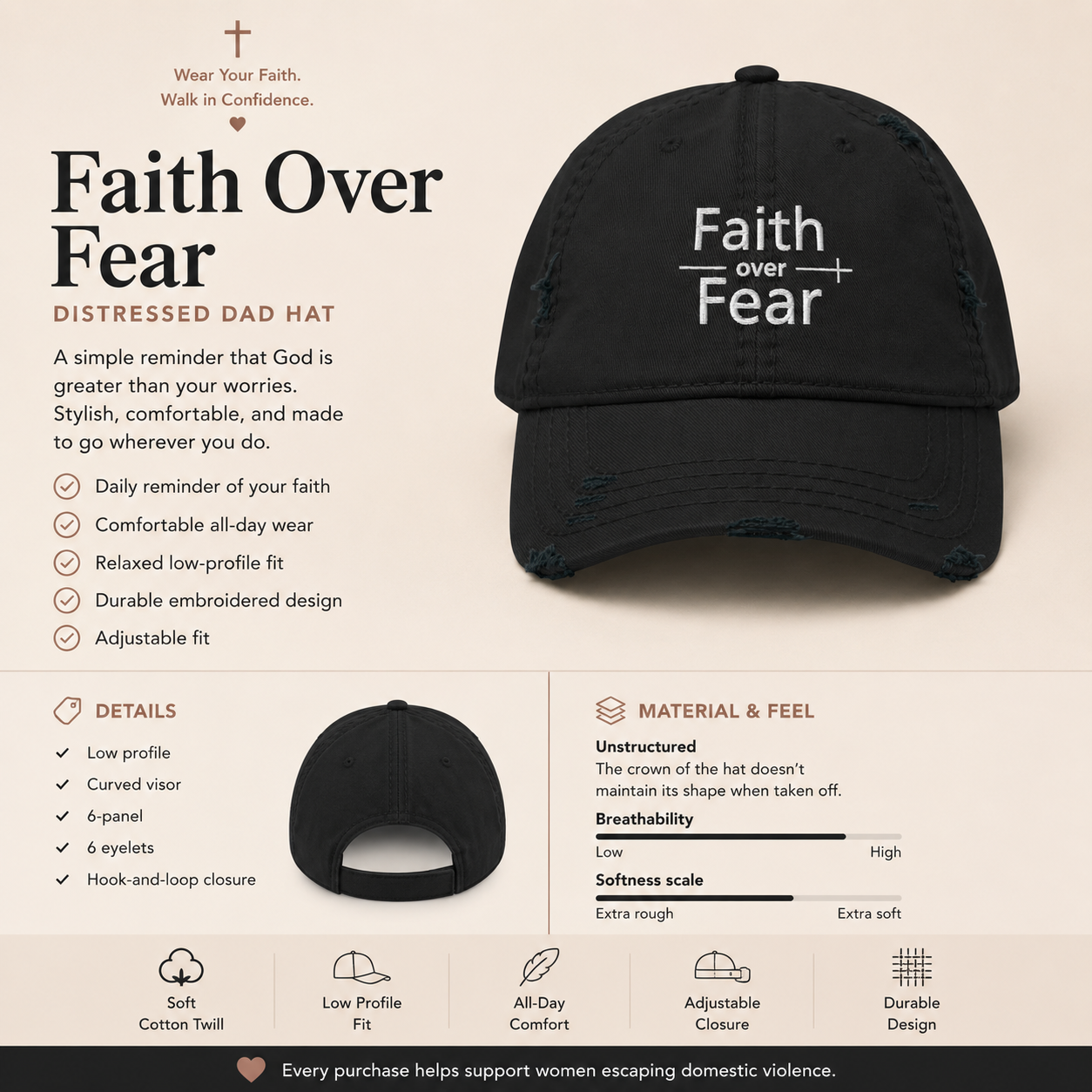 Faith Over Fear Distressed Cap – Unisex Christian Baseball Hat