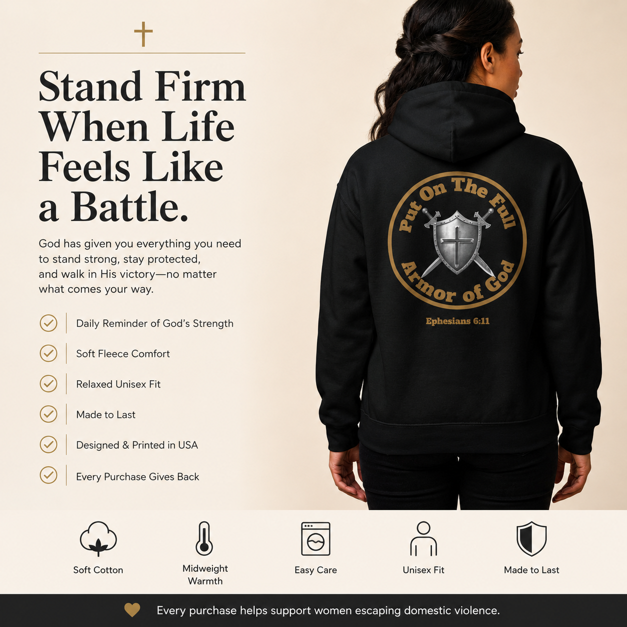 Christian Hoodie Put on the Full Armor of God Ephesians 6:11 Unisex Hoodie