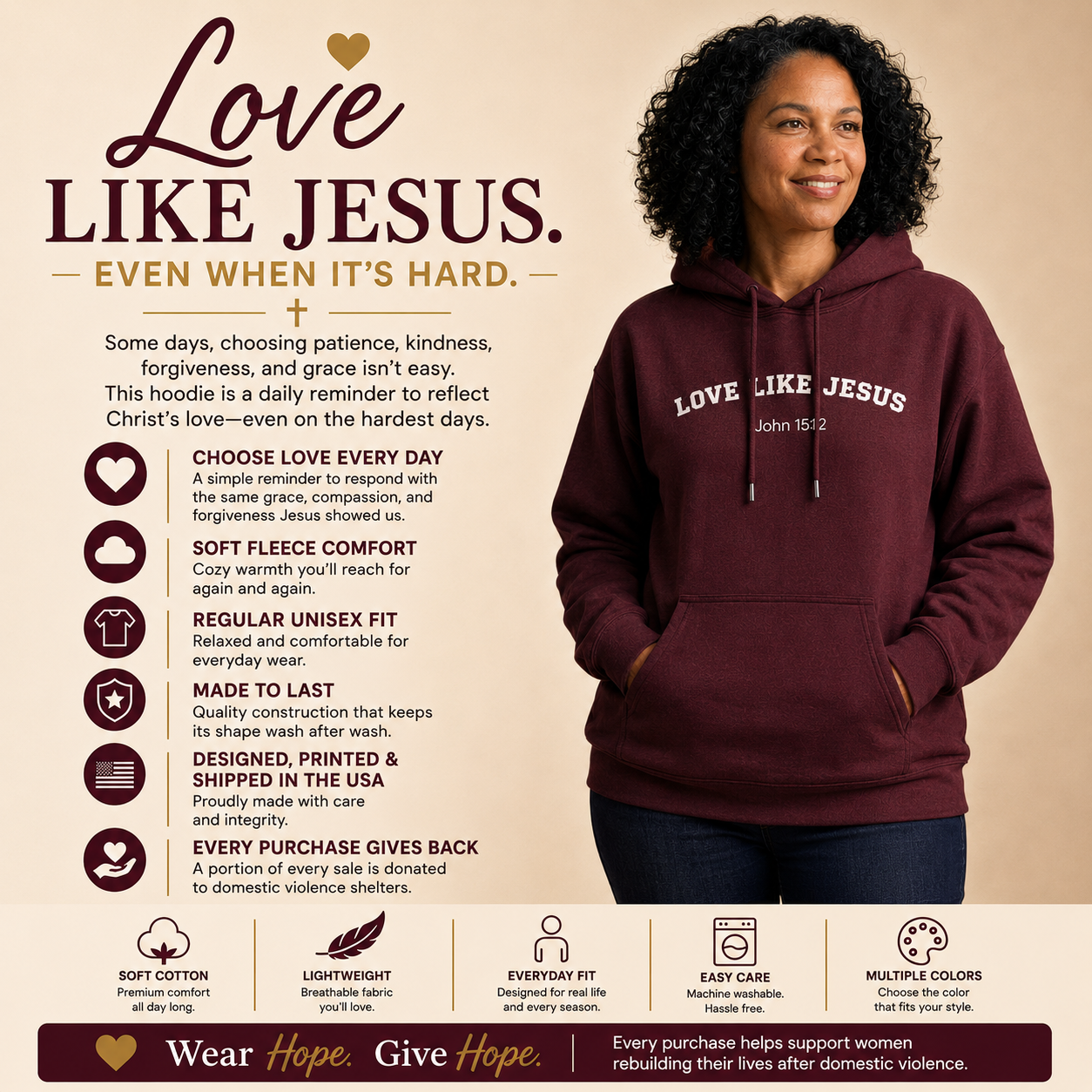 Love Like Jesus John 15:12 Christian Bible Verse Hoodie