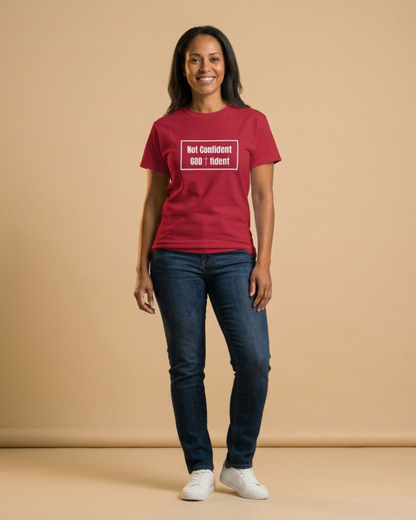 Not Confident, God-fident Christian T-Shirt | Faith Graphic Tee | Inspirational Bible Verse Shirt | Encouraging Christian Apparel