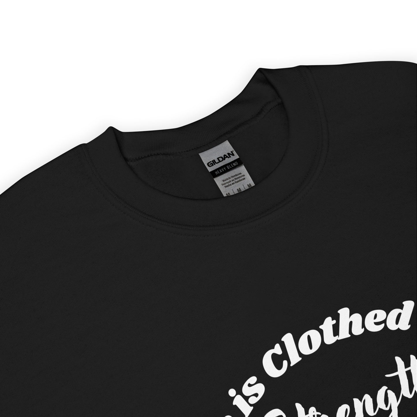 She is Clothed with Strength & Dignity Proverbs 31:25 Women's Bible Verse Sweatshirt