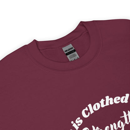She is Clothed with Strength & Dignity Proverbs 31:25 Women's Bible Verse Sweatshirt