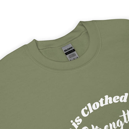 She is Clothed with Strength & Dignity Proverbs 31:25 Women's Bible Verse Sweatshirt