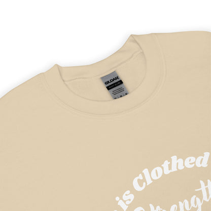 She is Clothed with Strength & Dignity Proverbs 31:25 Women's Bible Verse Sweatshirt